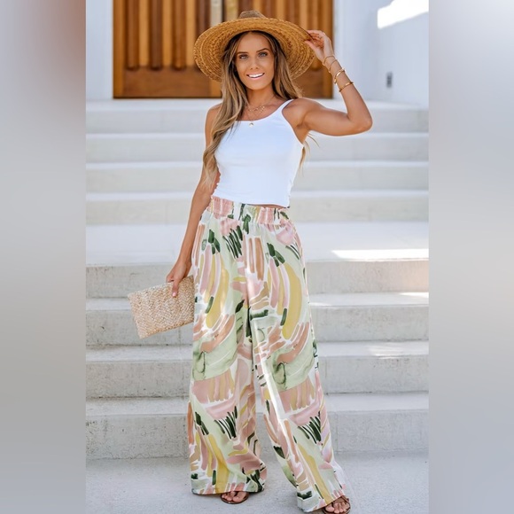 Cupshe Surprise Me Abstract Print Paperbag Wide Leg Pants | NEW/ NWT!!💚⭐️ - Picture 4 of 9